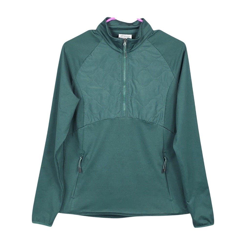 Asics‎ Quilted Pullover Jacket Medium Green Running Training Activewear